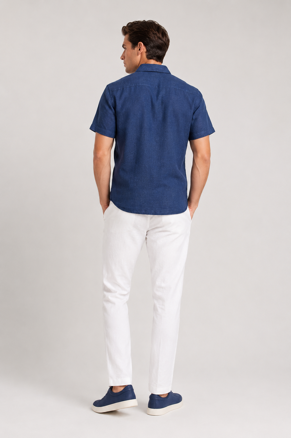 Camisas Para Hombre Manga Corta Albatros Tipo Lino Semi Recta B61561 Indigo