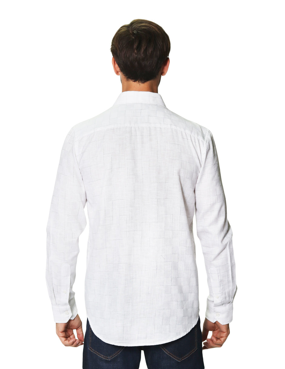 Camisas Para Hombre Manga Larga Cuadros B45302 Blanco