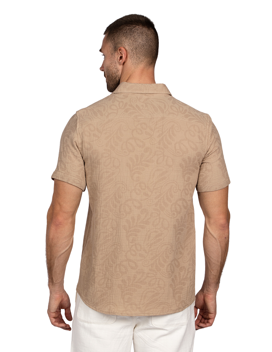 Camisas Para Hombre Tipo Lino Jacquard B51374 Kaki