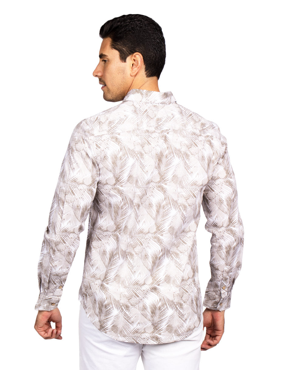 Camisas Para Hombre Estampada Tipo Lino B51327 Kaki