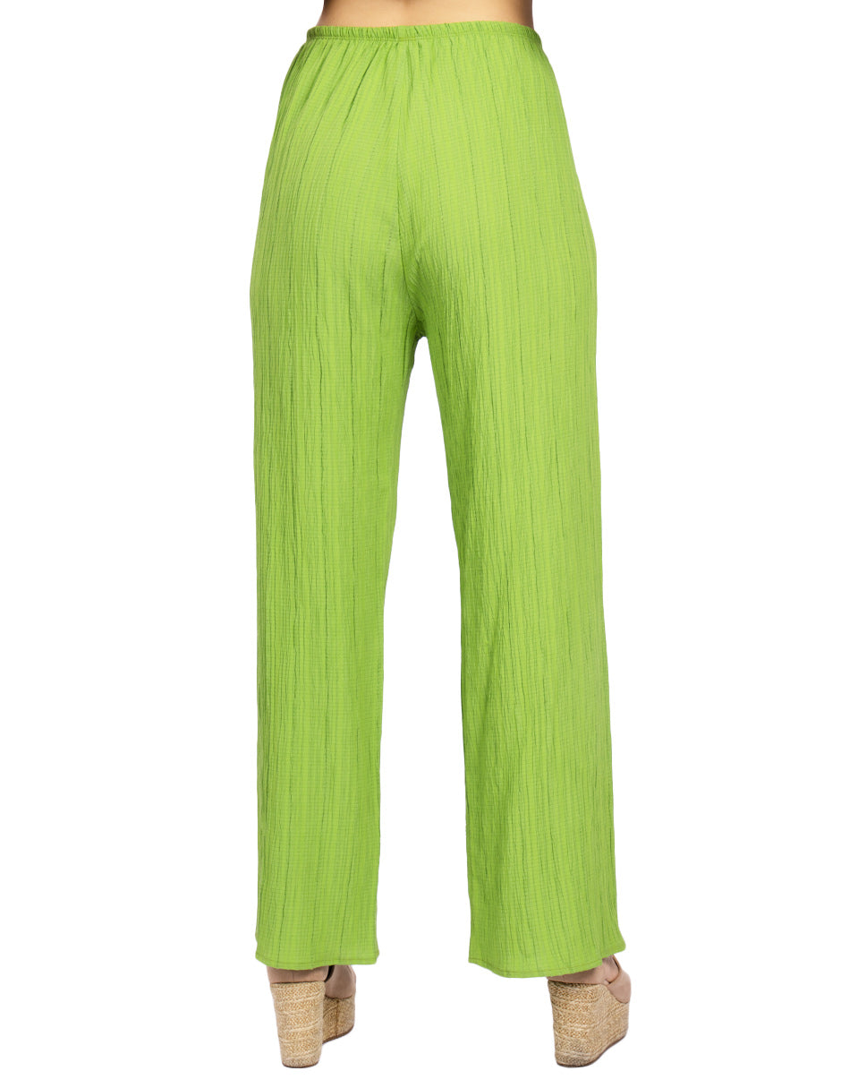 Pantalones Para Mujer Basico Corrugado De Tiro Alto W41142 Verde
