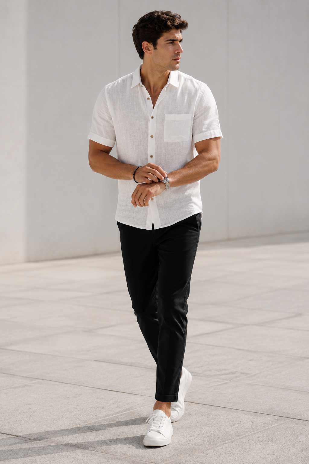 Camisas Para Hombre Manga Corta Albatros Tipo Lino Semi Recta B61561 Blanco