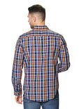 Camisas Para Hombre Manga Larga Cuadros B45102 Azul