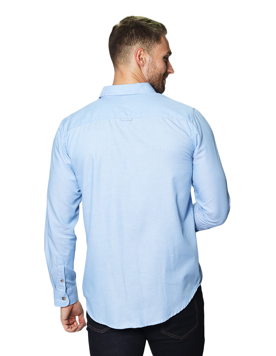Camisas Para Hombre Manga Larga Lisa B45101 Cielo