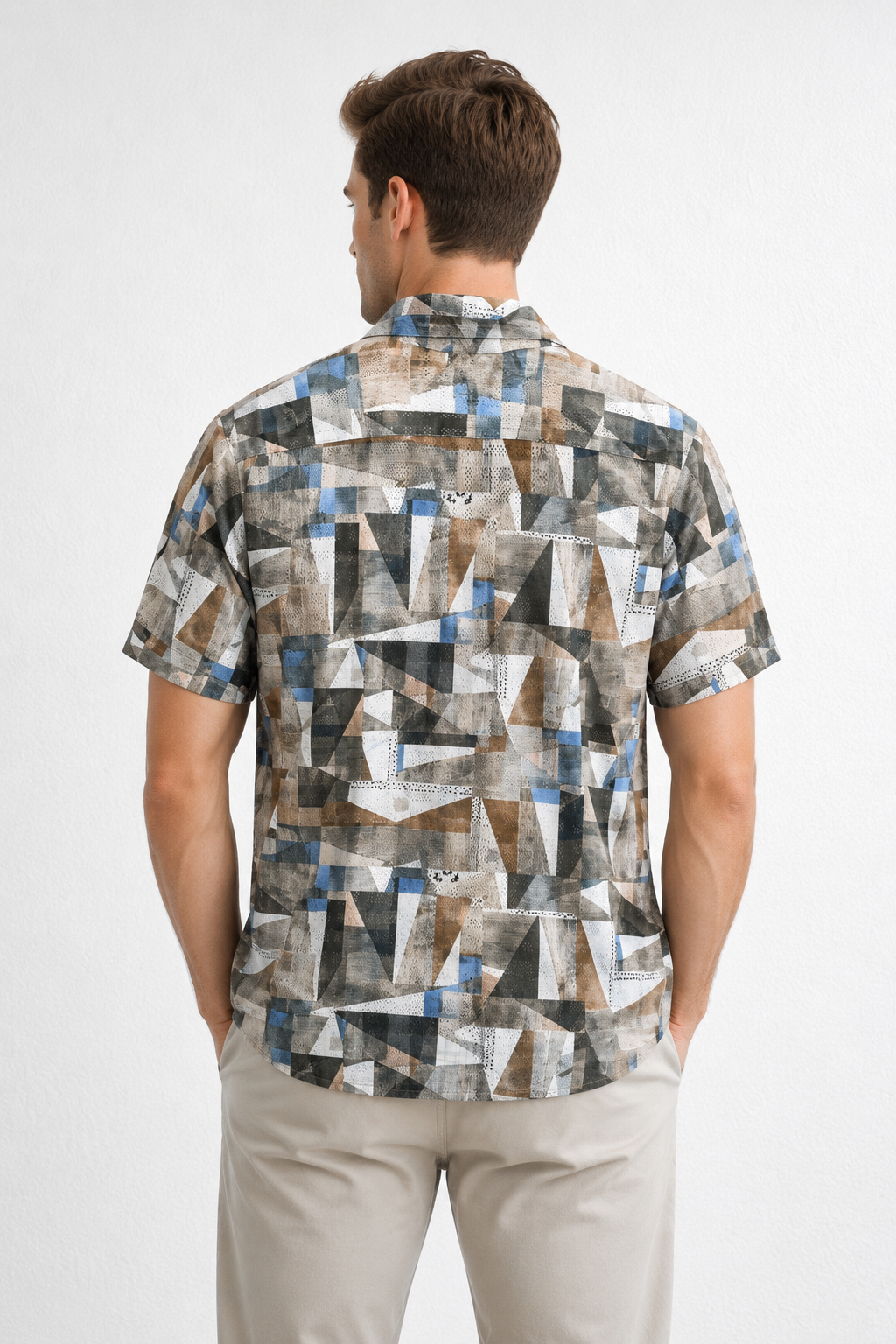 Camisa para Hombre Manga Corta Estampada Tejida Ligera Antiarrugas Crochet B61460 Verde