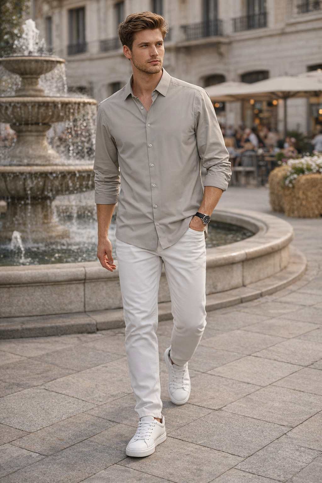 Camisa para Hombre Super Stretch Sin Costura Antiarrugas B61402 Beige