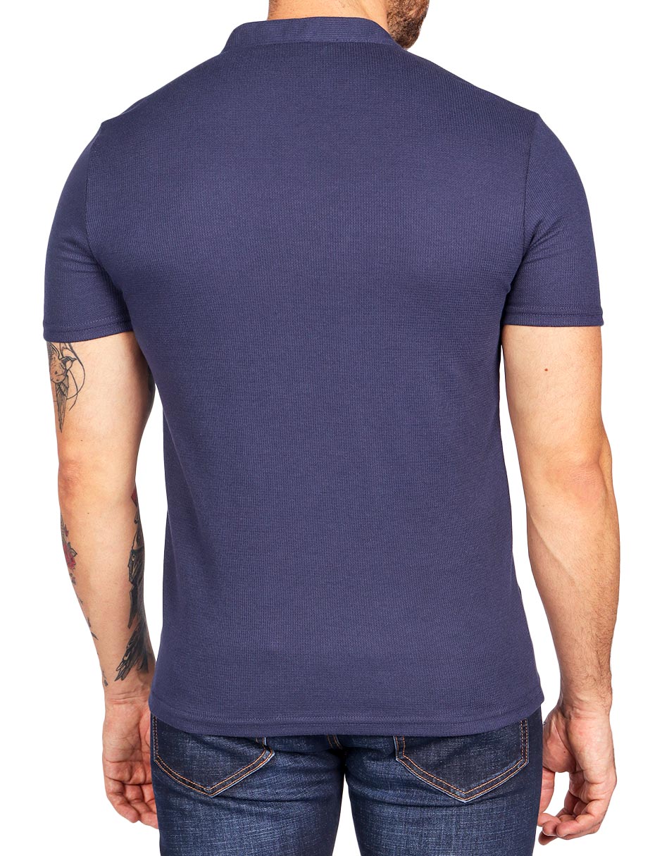 Playeras Para Hombre Textura Con Aletilla A51308 Marino