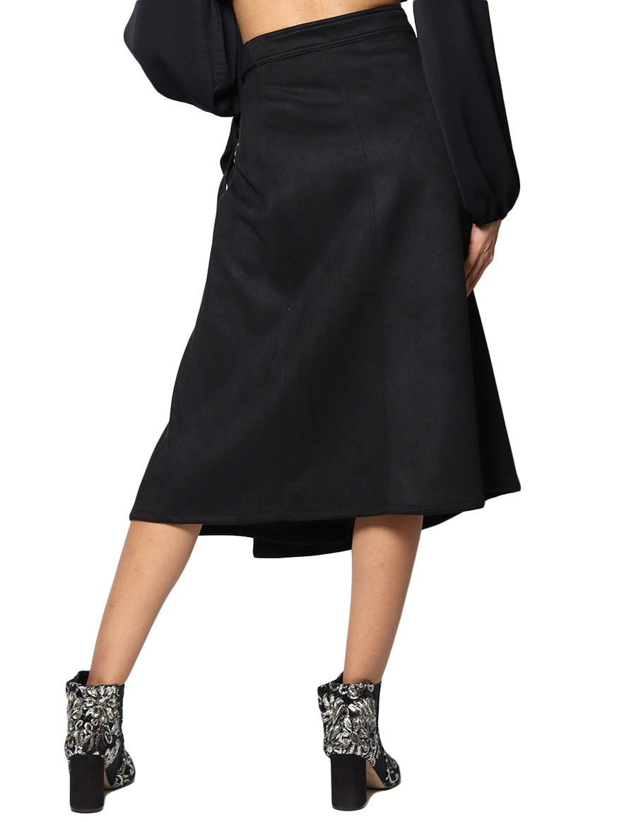 Faldas Para Mujer Bobois Moda Casuales Tipo Gamuza Larga Cruzada X33105 Negro