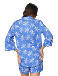 Blusas Para Mujer Bobois Moda Casuales Camisera De Manga Larga Tipo Lino Con Estampado De Flores N41126 Azul