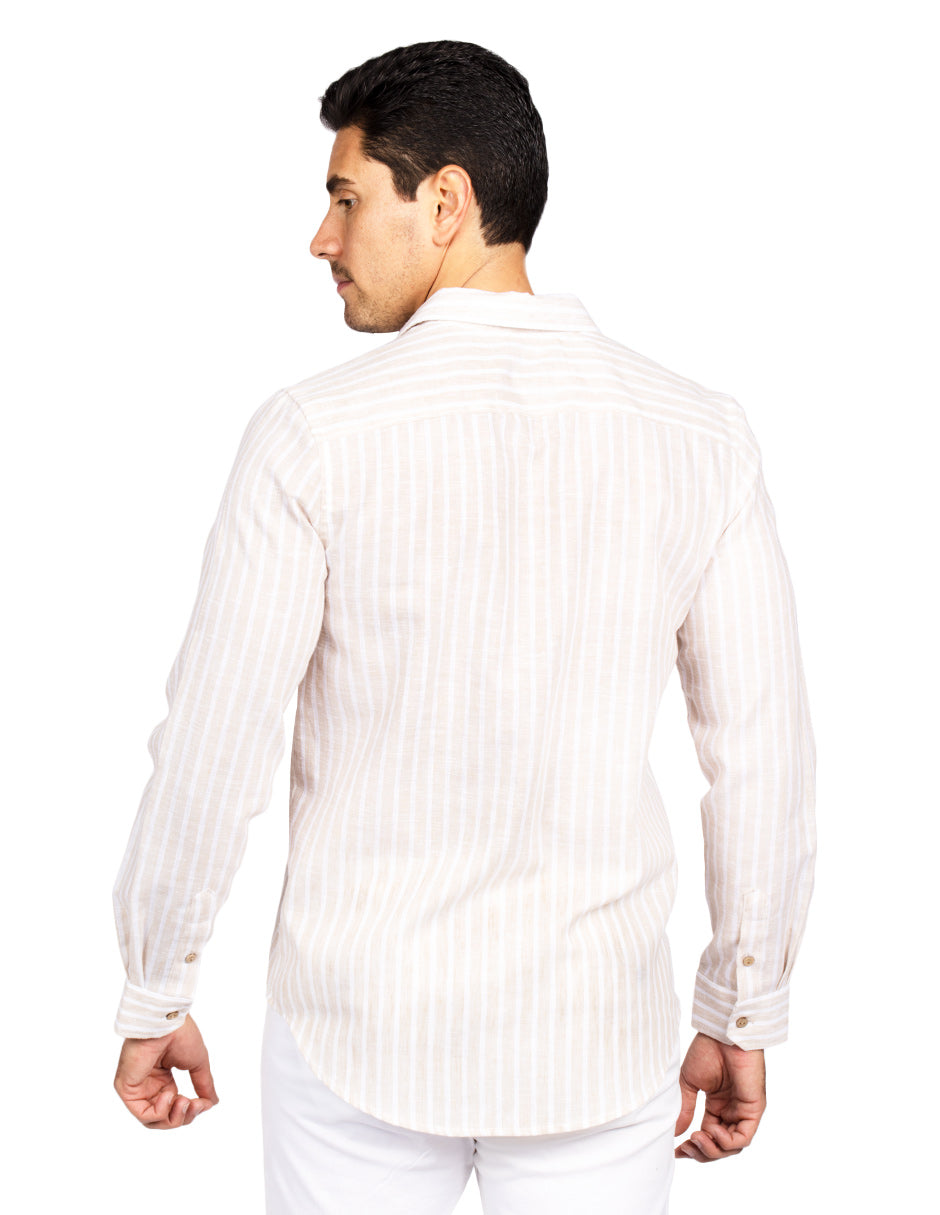 Camisas Para Hombre Tipo Lino Rayas B51323 Kaki