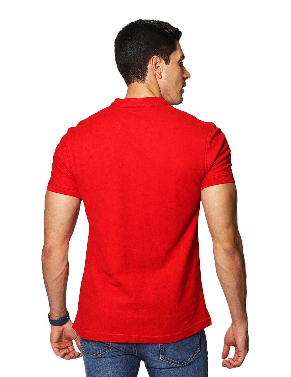 Playeras Polo Para Hombre De Manga Corta Lisa Basica Con Logo Bordado Cuello Mao Slim Fit APCMAB Rojo