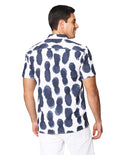 Camisas Para Hombre Bobois Moda Casuales De Manga Corta Cuello Italiano Con Estampado Regular Fit B41591 Marino