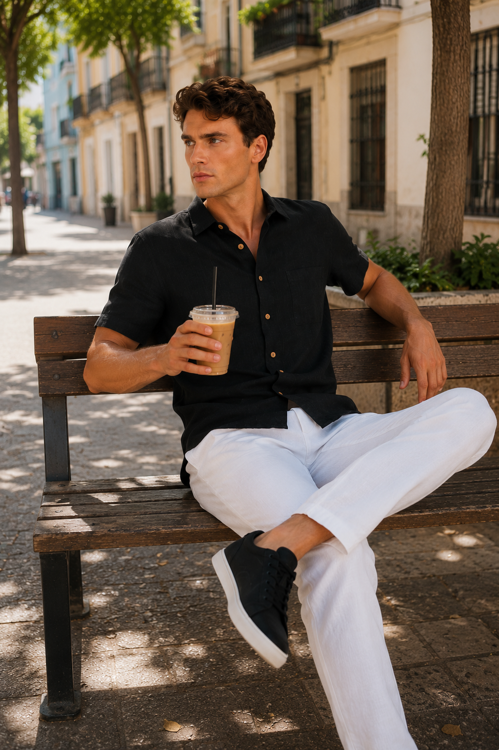 Camisas Para Hombre Manga Corta Albatros Tipo Lino Semi Recta B61561 Negro