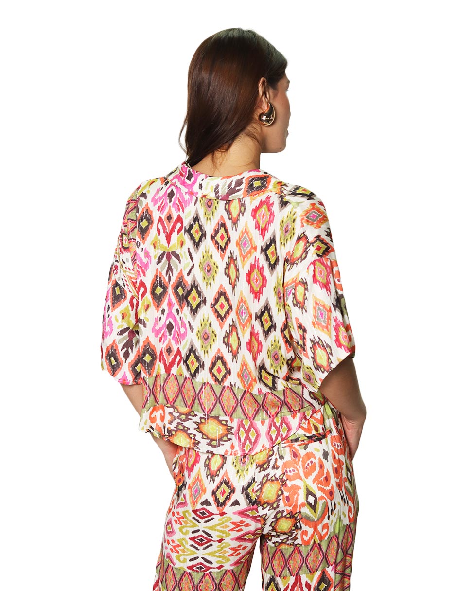 Blusas Para Mujer Estampada Con Nudo N43102 Naranja