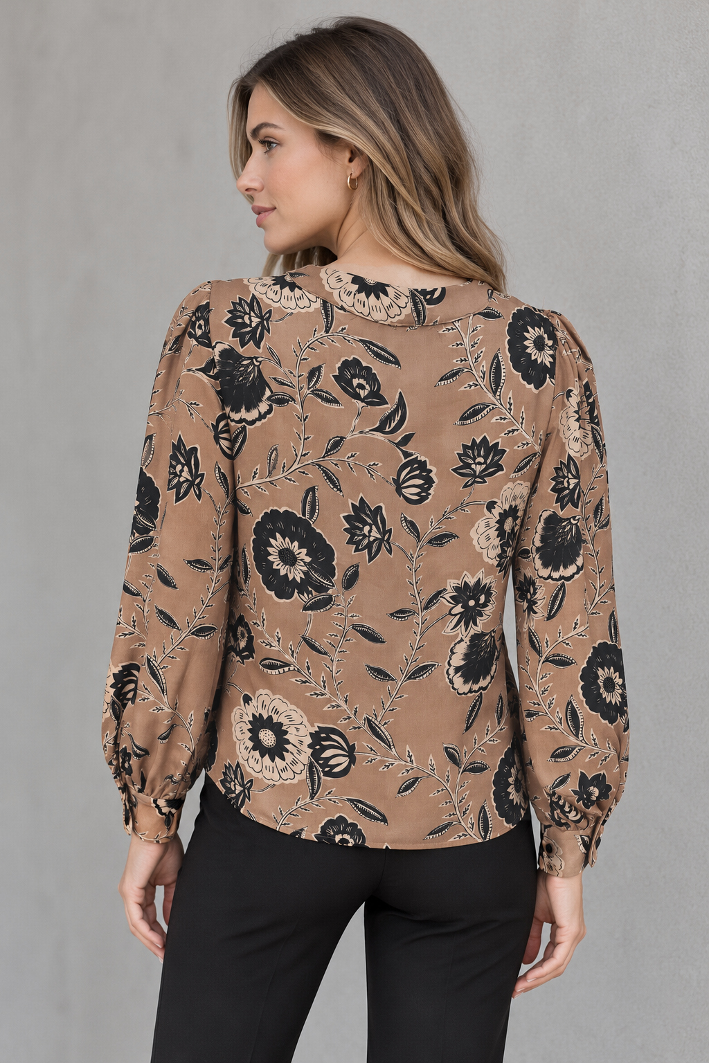 Blusas Para Mujer Amplia Manga Larga Floreada N43134 Beige