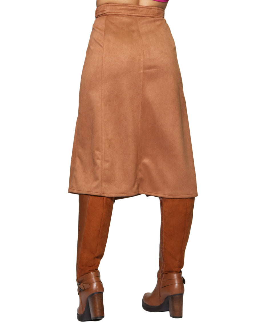 Faldas Para Mujer Bobois Moda Casuales Tipo Gamuza Larga Cruzada X33105 Camel