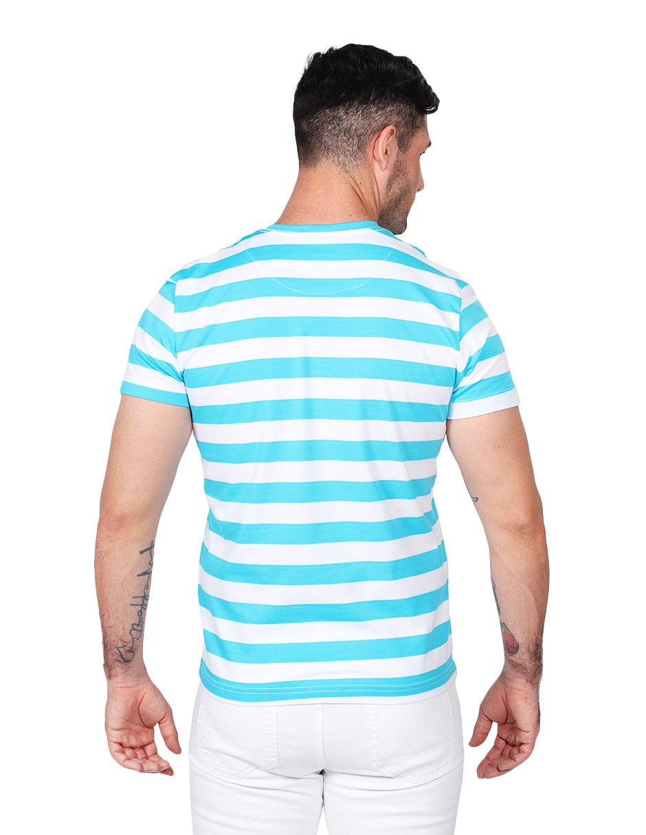 Playeras Para Hombre De Manga Corta Con Estampado De Rayas A41112 Aqua