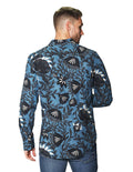 Camisas Para Hombre Manga Larga Estampada B45531 Azul