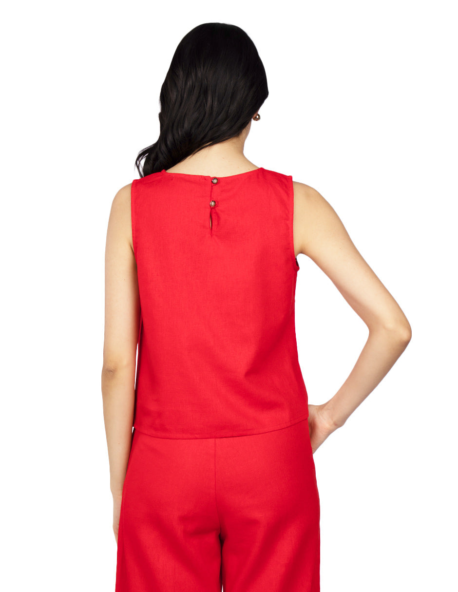 Blusas Para Mujer Tipo Lino Comoda Sin Mangas N51144 Rojo