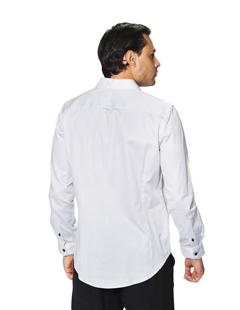 Camisas Para Hombre Manga Larga Rombos B45311 Blanco