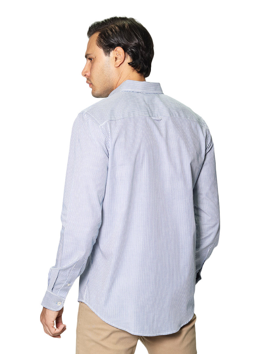 Camisas Para Hombre Manga Larga Micro Rayas B45201 Azul