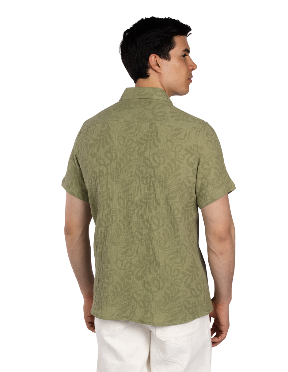 Camisas Para Hombre Tipo Lino Jacquard B51374 Olivo