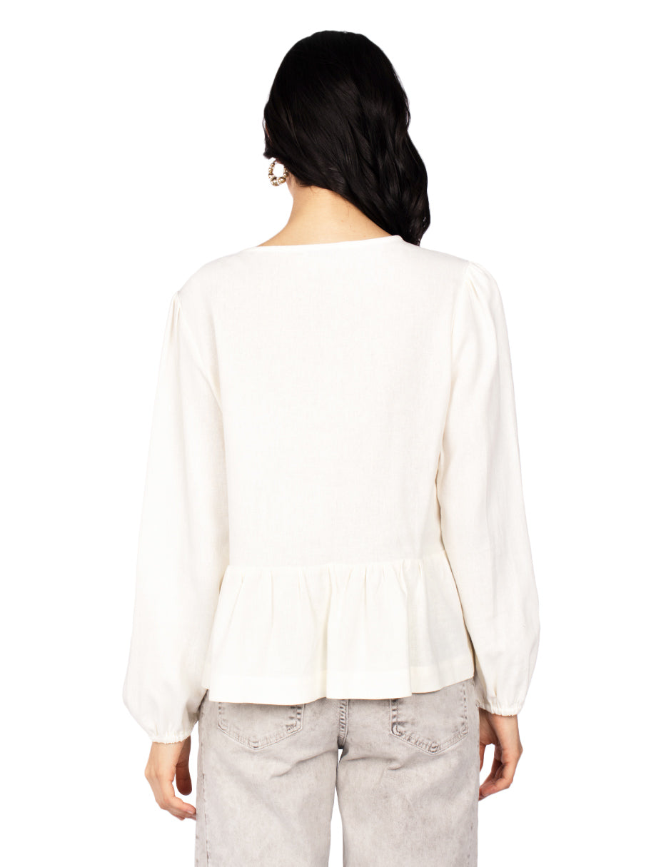Blusas Para Mujer Tipo Lino Con Moños N51151 Hueso