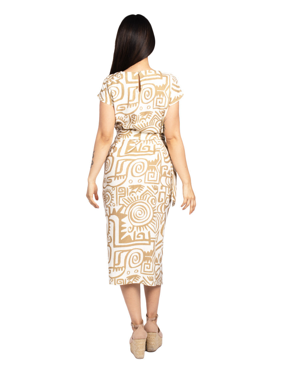 Vestidos Para Mujer Midi Con Nudo Lateral S51112 Arena