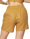 Shorts Para Mujer Liso De Tiro Alto Tipo Lino Y41107 Camel