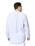 Camisas Para Hombre Bobois Moda Casuales De Manga Larga Tipo Lino Cuello Mao Con Aletilla Relaxed Fit B41317 Azul