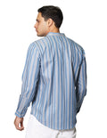 Camisas Para Hombre Bobois Moda Casuales De Manga Larga Con Estampado De Rayas Con Textura Cuello Mao Regular Fit B41314 Azul