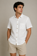 Camisas Para Hombre Manga Corta Albatros Tipo Lino Semi Recta B61561 Blanco