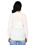 Blusas Para Mujer Manga Larga Cuello Redondo Bordada N31146 Blanco