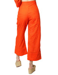 Pantalones Para Mujer Bobois Moda Casuales Pesquero Liso Perforado De Tiro Alto Acampanado W41125 Naranja