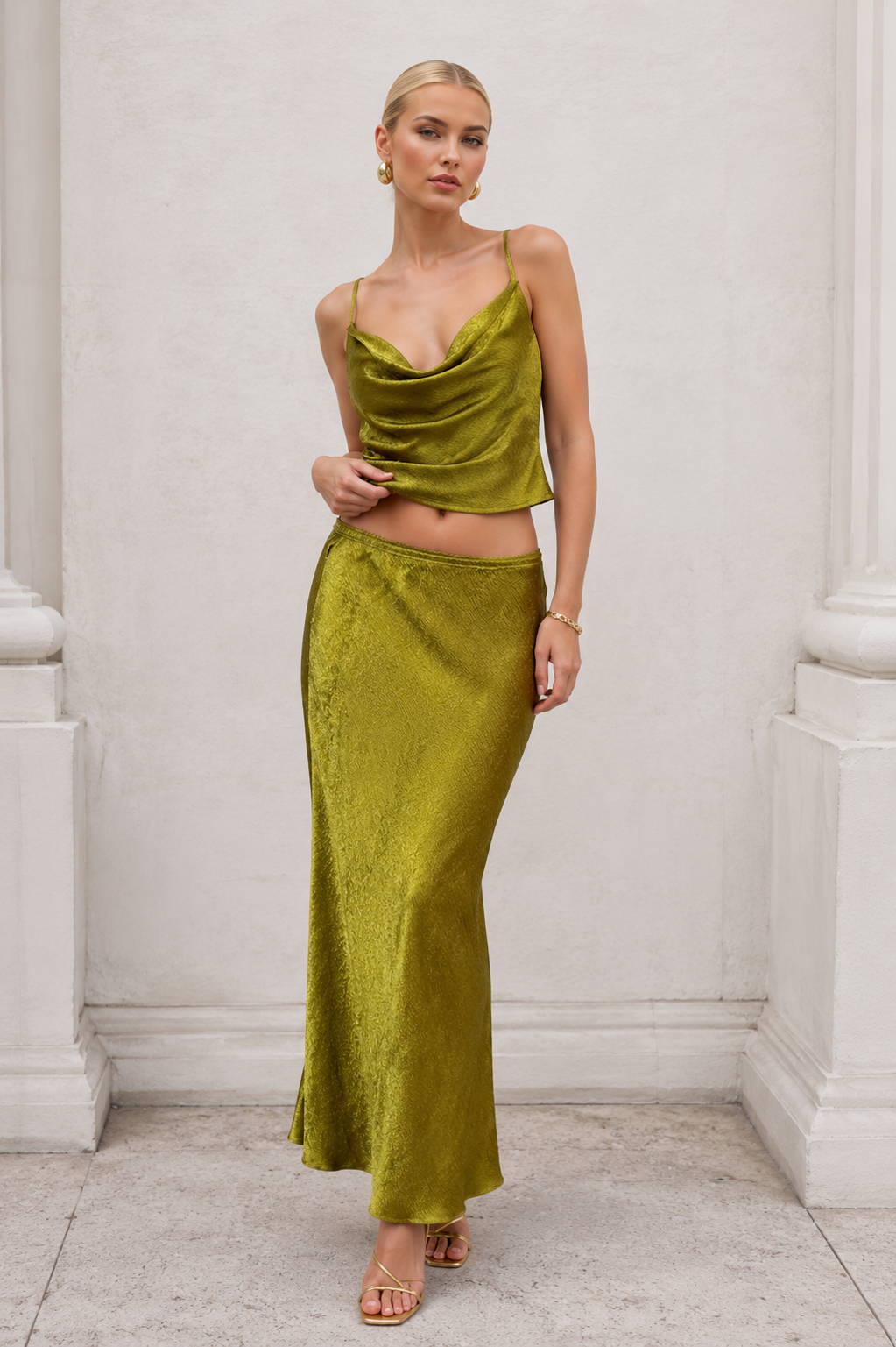 Faldas Para Mujer Larga Satinada X63102 Verde