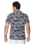 Camisas Para Hombre Bobois Moda Casuales De Manga Corta Con Estampado De Zebra Relaxed Fit B41566 Marino
