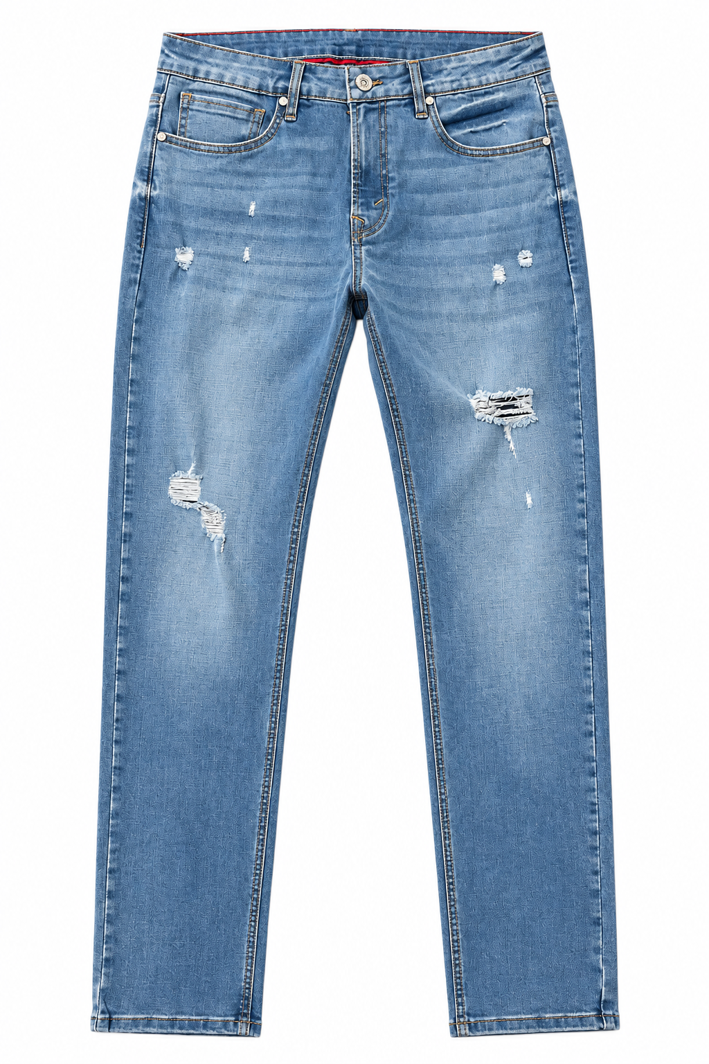 Jeans Para Hombre Mezclilla Slim Deslavado Rasgado J61106 Azul