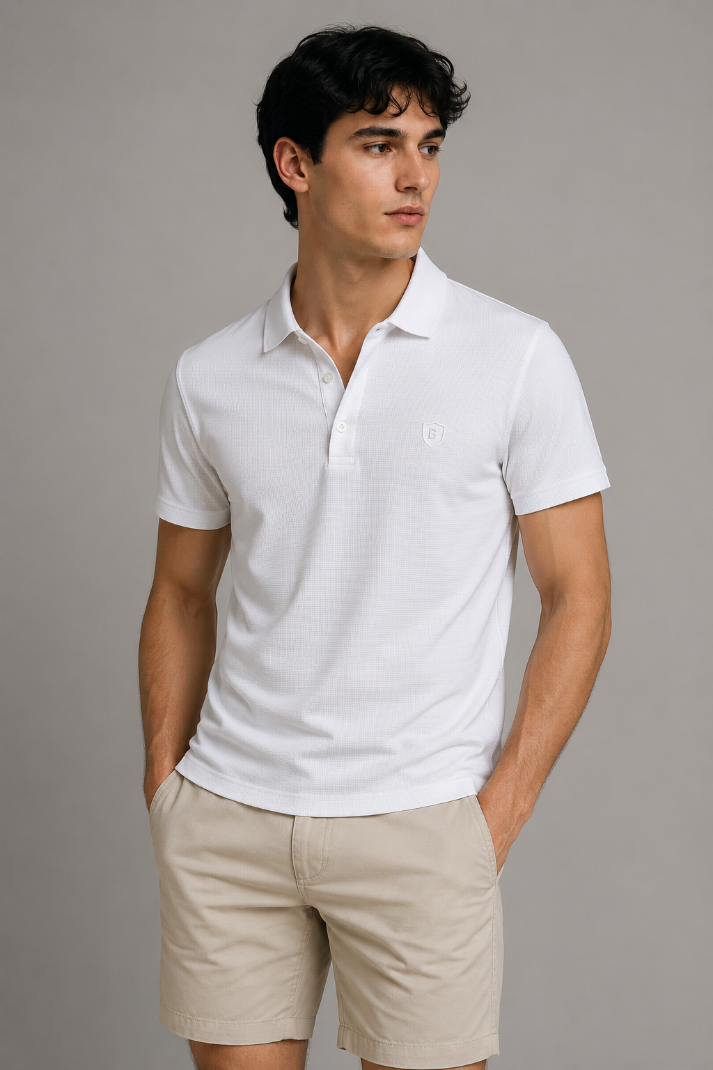 Playeras Polo Para Hombre Spandex Con Textura A55402 Blanco