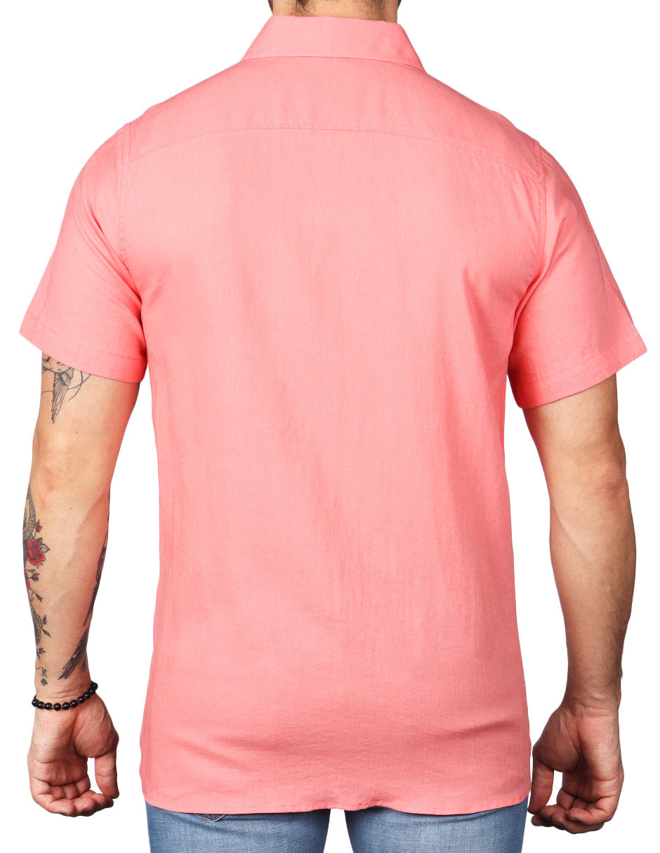 Camisas Para Hombre Estilo Lino Liso B51372 Melon