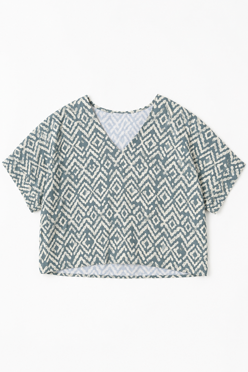 Blusas Para Mujer Ligera Cuello V Étnico N61122 Azul