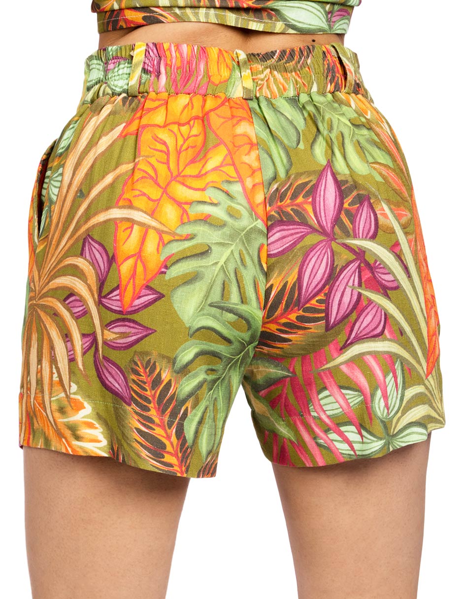 Shorts Para Mujer Tipo Lino Estampado Y51105 Verde