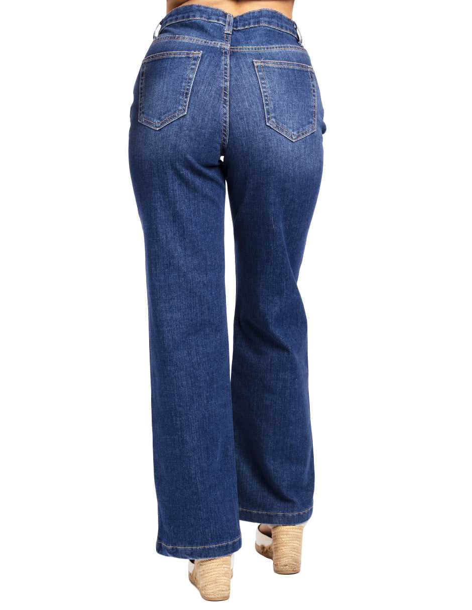 Jeans Para Mujer Rectos De Tiro Alto V51103 Stone