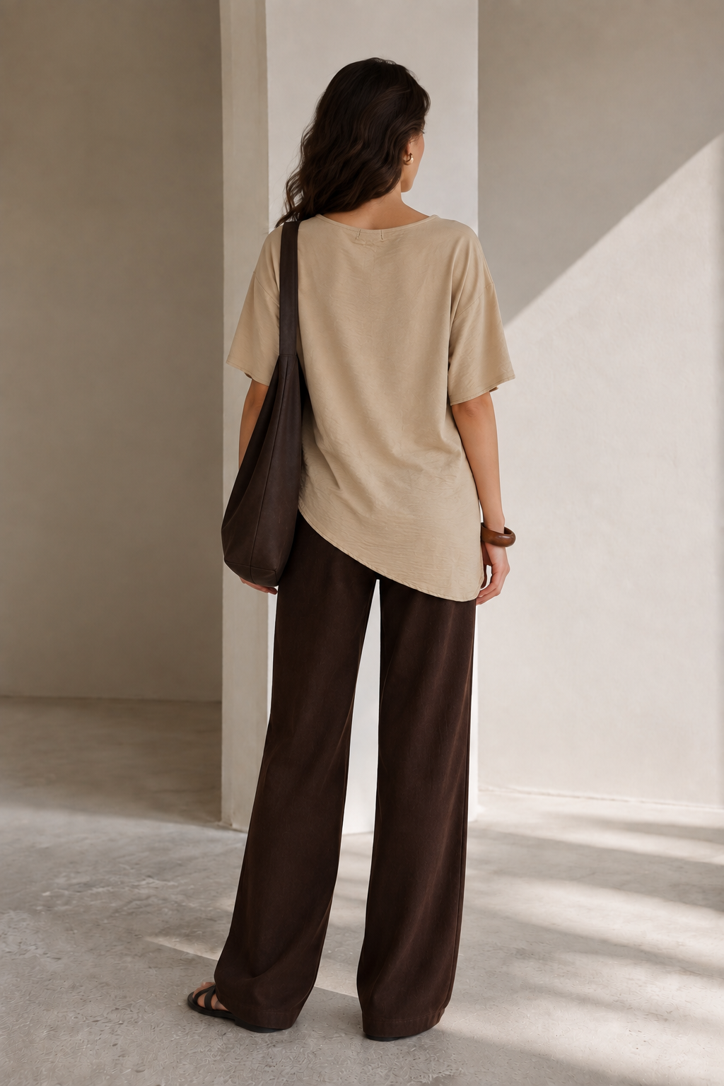 Blusas Para Mujer Asimétrica De Tela Fruncida Oversize N63115 Beige