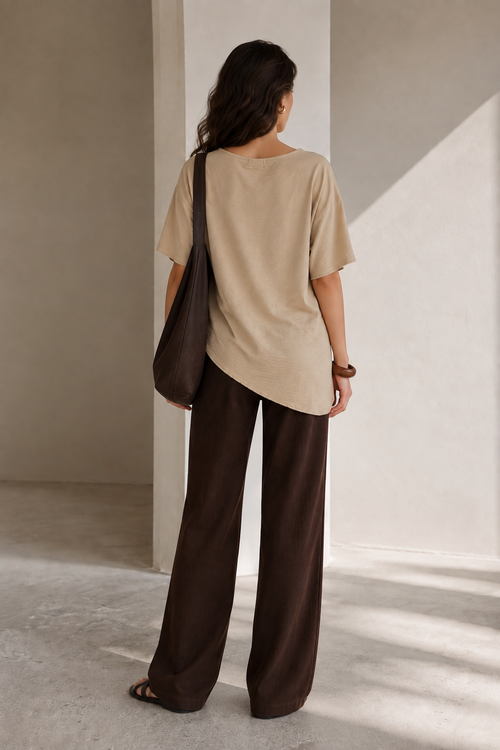 Blusas Para Mujer Asimétrica De Tela Fruncida Oversize N63115 Beige