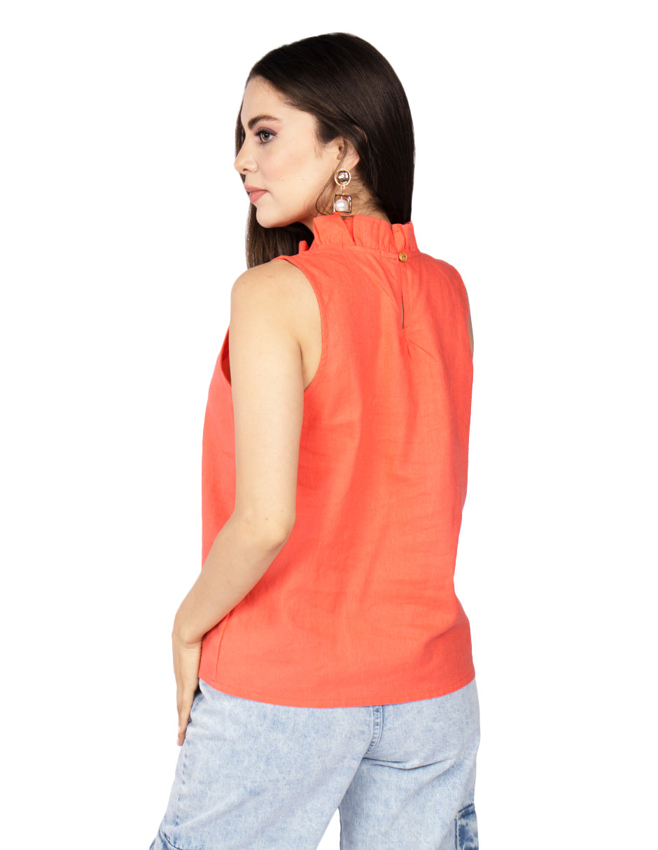 Blusas Para Mujer Tipo Lino Sin Mangas N51150 Coral