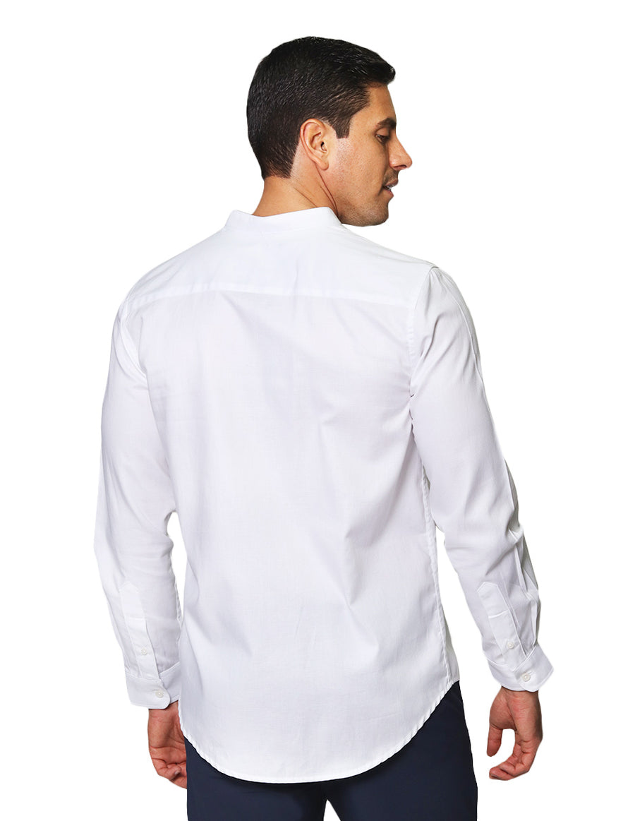 Camisas Para Hombre Bobois Moda Casuales Jackard De Manga Larga Cuello Mao Con Bolsillo Regular Fit B41302 Blanco