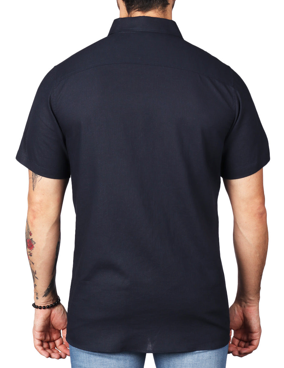 Camisas Para Hombre Estilo Lino Liso B51372 Marino