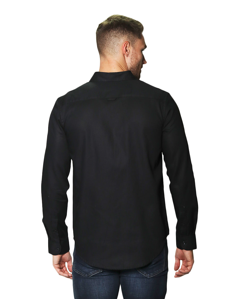 Camisas Para Hombre Manga Larga Con Textura B45200 Negro