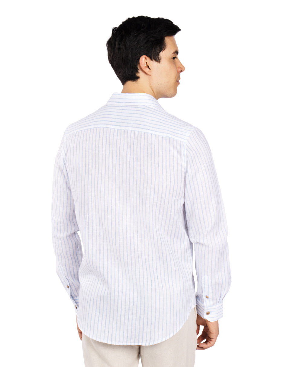 Camisas Para Hombre Tipo Lino Rayas B51323 Cielo
