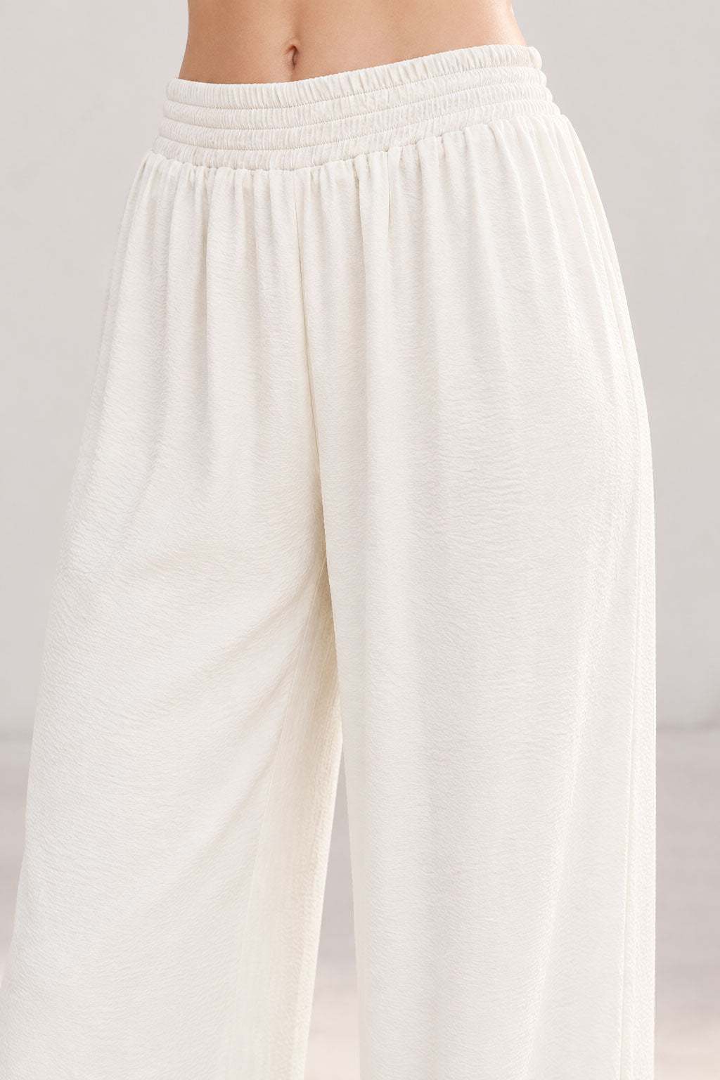 Pantalones Para Mujer De Pierna Ancha Con Cintura Elástica W63113 Hueso